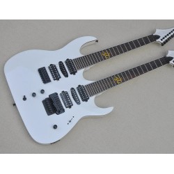 7+7 Strings White Double Neck Electric Guitar with Black Hardware & Rosewood Fingerboard