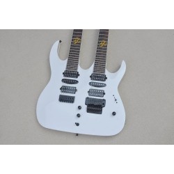 7+7 Strings White Double Neck Electric Guitar with Black Hardware & Rosewood Fingerboard