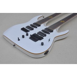 7+7 Strings White Double Neck Electric Guitar with Black Hardware & Rosewood Fingerboard