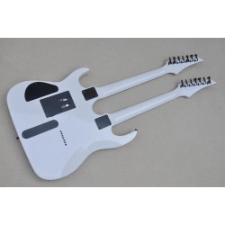 7+7 Strings White Double Neck Electric Guitar with Black Hardware & Rosewood Fingerboard