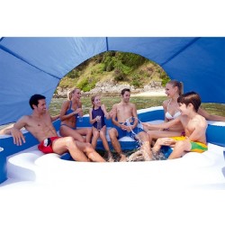 6 Person Inflatable Tropical Breeze Island Float Boat Swimming Pool Bed with Sun Canopy Raft