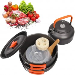 Camping Cookware Set Aluminum Portable Outdoor Tableware Cookset Cooking Kit Pan Bowl Kettle Pot Hiking BBQ Picnic Equipment