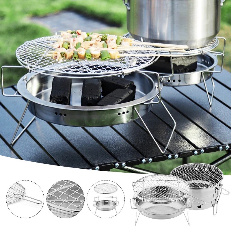 Portable Folding Split Stainless Steel Fire Pit Camping Picnic Charcoal BBQ