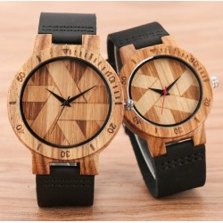 Couple Watch Unique Irregular Geometric Cut Design Men's Wooden Quartz Women Dress Clock Retro Wristwatch