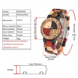 Wood Bangle Quartz Wristwatch 4 Color Mixed Dial Natural Full Wooden Timepiece