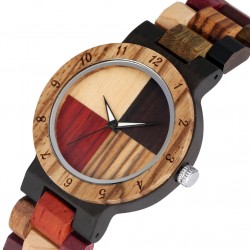 Wood Bangle Quartz Wristwatch 4 Color Mixed Dial Natural Full Wooden Timepiece