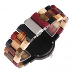 Wood Bangle Women's Quartz Wristwatch 4 Colors Mixed Dial Natural Full Wooden Lady Bracelet Watches Folding Clasp Timepiece