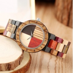 Wood Bangle Quartz Wristwatch 4 Color Mixed Dial Natural Full Wooden Timepiece