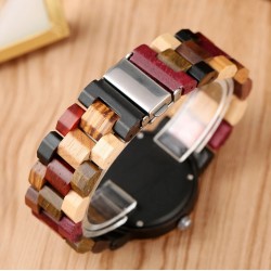 Wood Bangle Quartz Wristwatch 4 Color Mixed Dial Natural Full Wooden Timepiece