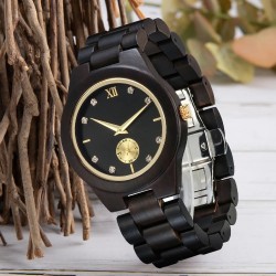 Wooden Wrist Watch with Simulated Diamond Dial & Quartz Clock