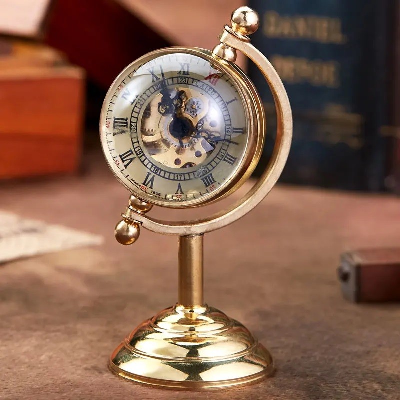 Spinning Globe Desk Copper Clock Mechanical