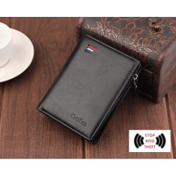 Short RFID Anti Demagnetization Wallet with Coin Zipper & Bank Card Holder