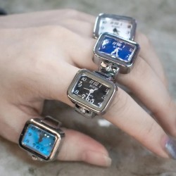 Mini Vintage Punk Finger Elastic Strap Alloy Watch Rings Jewelry Clocks