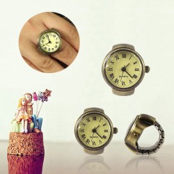 Mini Vintage Punk Finger Elastic Strap Alloy Watch Rings Jewelry Clocks