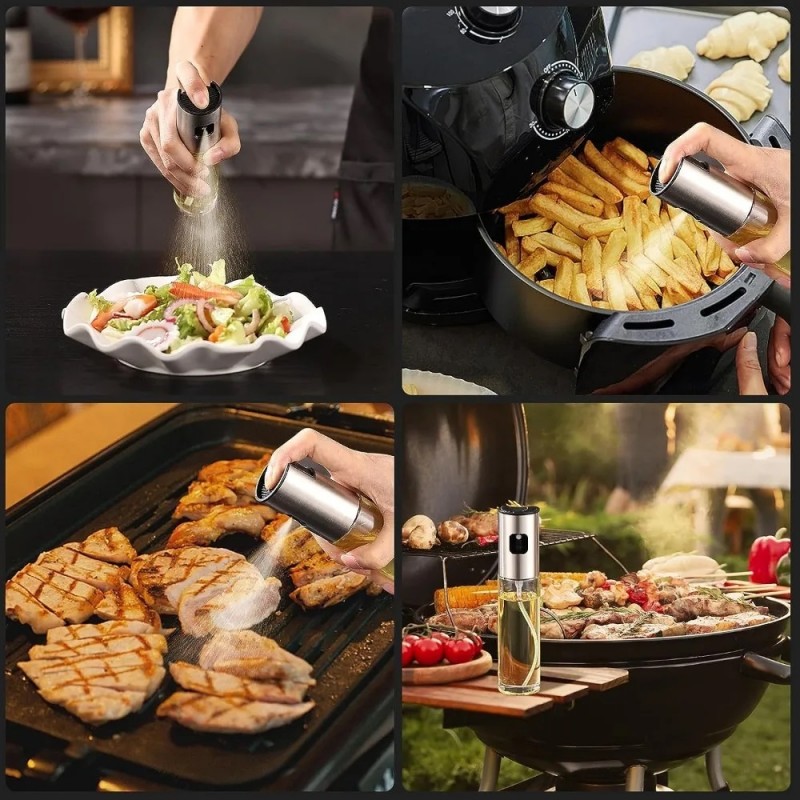 Stainless Steel Oil Press Spray Glass Bottle for Kitchen & Restaurant Cooking