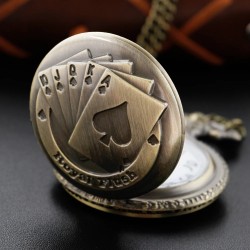 Exquisite High Quality Steel Classic Playing Card Casino Quartz Pocket Watch