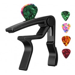 Guitar Capo Adjustment Clip Excellent Metal Picks Holder for Acoustic Electric Guitars Bass Ukulele with 4 Picks