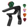 Guitar Capo Adjustment Clip Excellent Metal Picks Holder for Acoustic Electric Guitars Bass Ukulele with 4 Picks