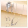 6 Piece Set Luxury Watch, Ring, Necklace & Earrings Rhinestone Fashion