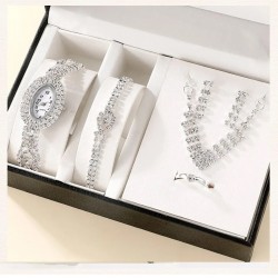 6 Piece Set Luxury Watch, Ring, Necklace & Earrings Rhinestone Fashion