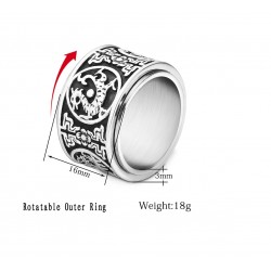 Chinese Style Ancient Mythical Beast Rotatable Stainless Steel Ring Men Punk Retro Four Mythical Beast Ring Jewelry Gift