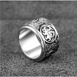 Chinese Style Ancient Mythical Beast Rotatable Stainless Steel Ring Men Punk Retro Four Mythical Beast Ring Jewelry Gift