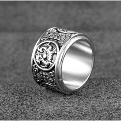 Chinese Style Ancient Mythical Beast Rotatable Stainless Steel Ring Men Punk Retro Four Mythical Beast Ring Jewelry Gift