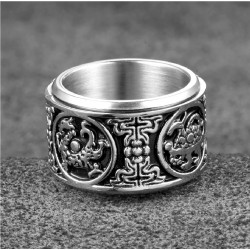 Chinese Style Ancient Mythical Beast Rotatable Stainless Steel Ring Men Punk Retro Four Mythical Beast Ring Jewelry Gift