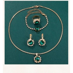 6 Piece Set Green Luxury Quartz Watch, Ring, Necklace & Earring Rhinestone Fashion