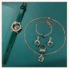 6 Piece Set Green Luxury Quartz Watch, Ring, Necklace & Earring Rhinestone Fashion