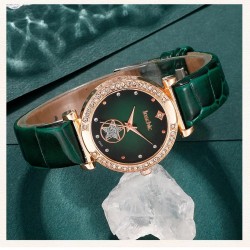 6 Piece Set Green Luxury Quartz Watch, Ring, Necklace & Earring Rhinestone Fashion