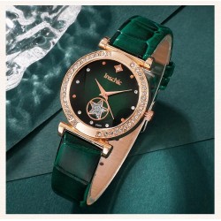 6 Piece Set Green Luxury Quartz Watch, Ring, Necklace & Earring Rhinestone Fashion