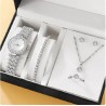 6 Piece Set Luxury Watch Ring Necklace Earrings Rhinestone Fashion