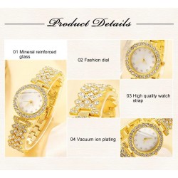 6 Piece Set Luxury Watch Ring Necklace Earrings Rhinestone Fashion