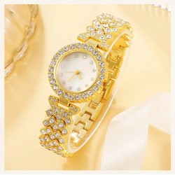 6PCS Set Luxury Watch Women Ring Necklace Earring Rhinestone Fashion Wristwatch Casual Ladies Watches Bracelet Set Clock