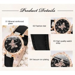 Luxury Butterfly Fashion Watch Ring Necklace Earrings Set with Rhinestone