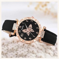 Luxury Butterfly Fashion Watch Ring Necklace Earrings Set with Rhinestone