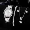 6 Piece Luxury Rhinestone Watch Set Ring Necklace Earrings Wristwatch Set