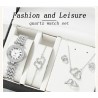 6pc Dainty Quartz Watch With Heart Jewelry Set For Women Rhinestone Watch Double Heart Necklace Bracelet Earrings Ring Set