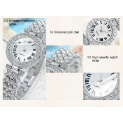 6 Piece Rhinestone Quartz Watch With Heart Necklace Bracelet Earrings Ring Jewelry Set