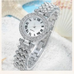 6 Piece Rhinestone Quartz Watch With Heart Necklace Bracelet Earrings Ring Jewelry Set