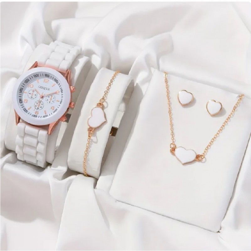 5PCS Set Luxury Watch Women Ring Necklace Earrings Rhinestone Fashion Wristwatch Female Casual Ladies Watches Bracelet Set Clock