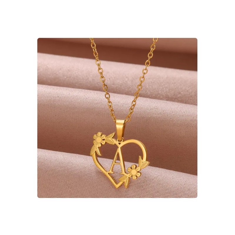 Gold Color Dainty Flower Initials Necklace Women Girl Stainless Steel Heart Letter Choker Necklace Best Gifts Alphabet Jewelry