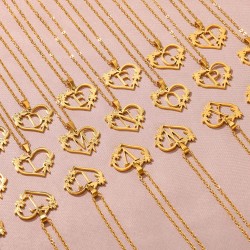 Golden Color Heart Dainty Flower Alphabet Letter Necklace Jewelry