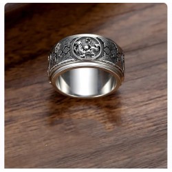 S925 Sterling Silver Ring with Four Scared Dragons Rotatable Jewelry Ring