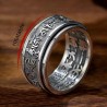 Retro Silver Thai/Tibetan Buddhist Six-character Mantra Ring Jewelry