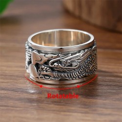 Lucky Dragon & Clouds Rotatable Vintage Personality Ring Wide