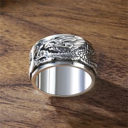 Lucky Dragon & Clouds Rotatable Vintage Personality Ring Wide