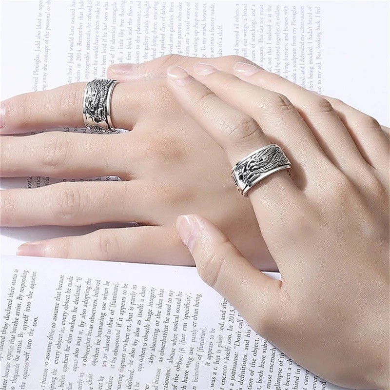 Lucky Dragon & Clouds Rotatable Vintage Personality Ring Wide