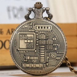 Antique Bronze Bitcoin Pattern Quartz Exquisite Engraving Souvenir Pendant Pocket Watch